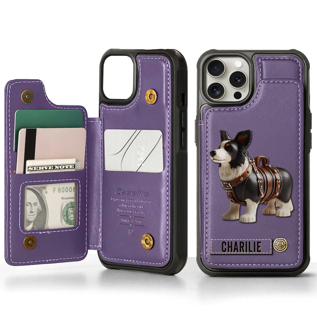Étui portefeuille personnalisé pour téléphone avec un adorable Border Collie - Étui pour téléphone/portefeuille pour chien