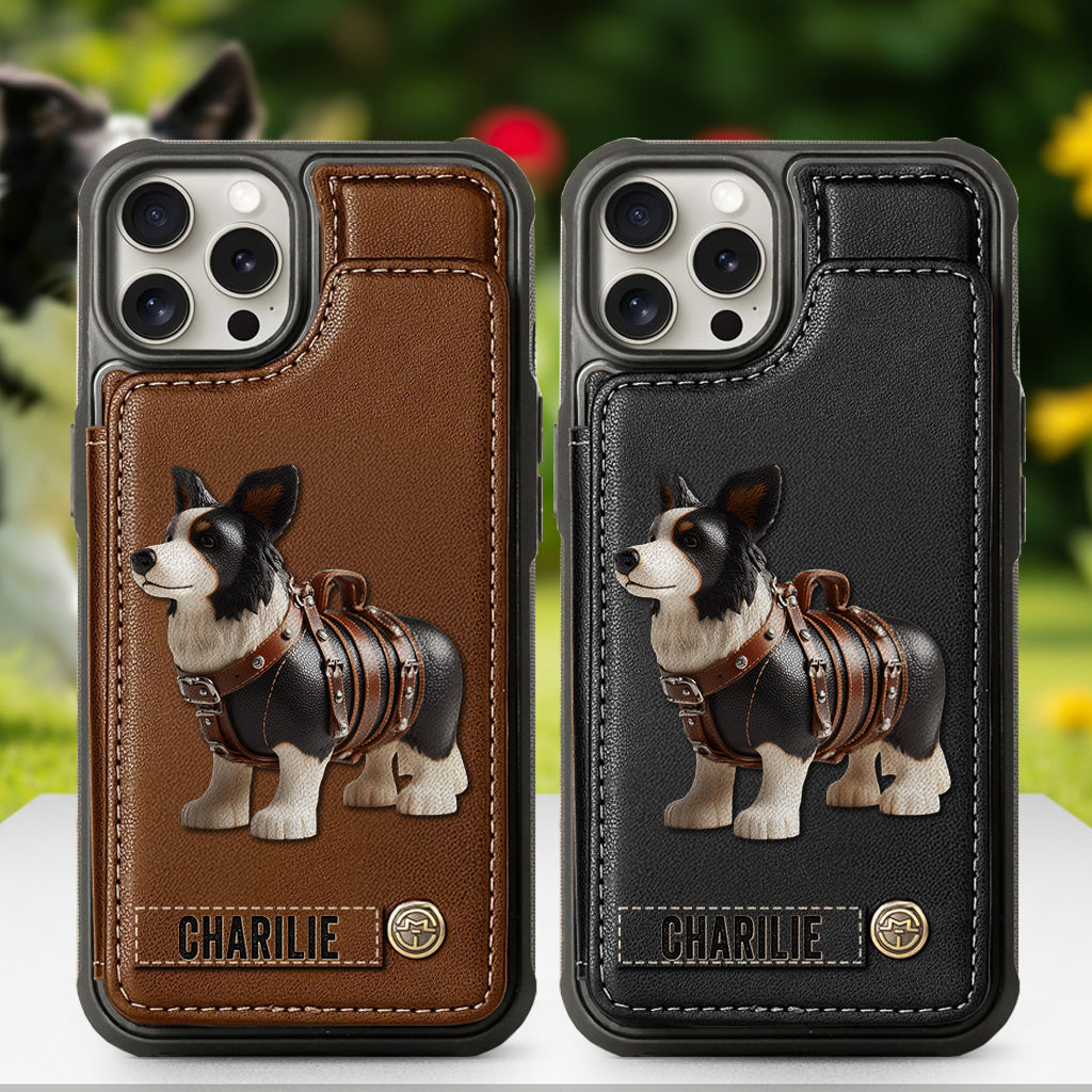 Étui portefeuille personnalisé pour téléphone avec un adorable Border Collie - Étui pour téléphone/portefeuille pour chien