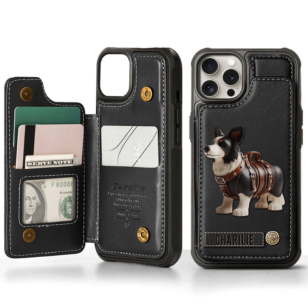 Étui portefeuille personnalisé pour téléphone avec un adorable Border Collie - Étui pour téléphone/portefeuille pour chien