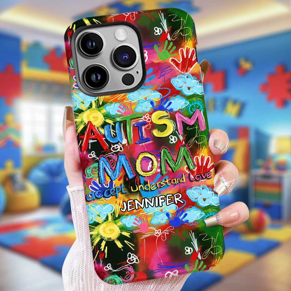 Maman d'un enfant autiste - Coque de téléphone personnalisée avec impression intégrale pour la sensibilisation à l'autisme