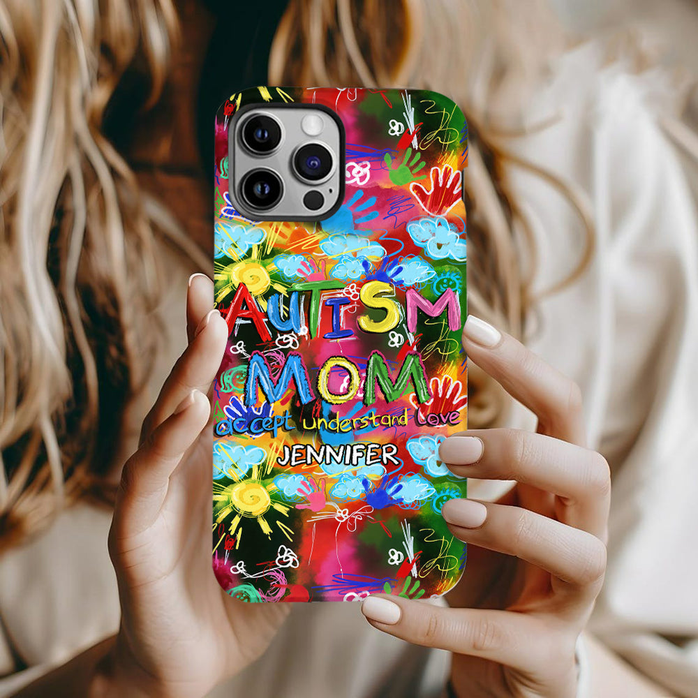 Maman d'un enfant autiste - Coque de téléphone personnalisée avec impression intégrale pour la sensibilisation à l'autisme