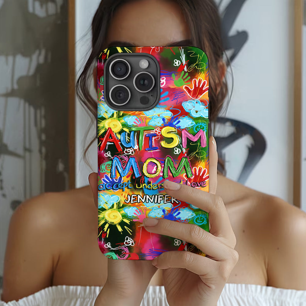 Maman d'un enfant autiste - Coque de téléphone personnalisée avec impression intégrale pour la sensibilisation à l'autisme