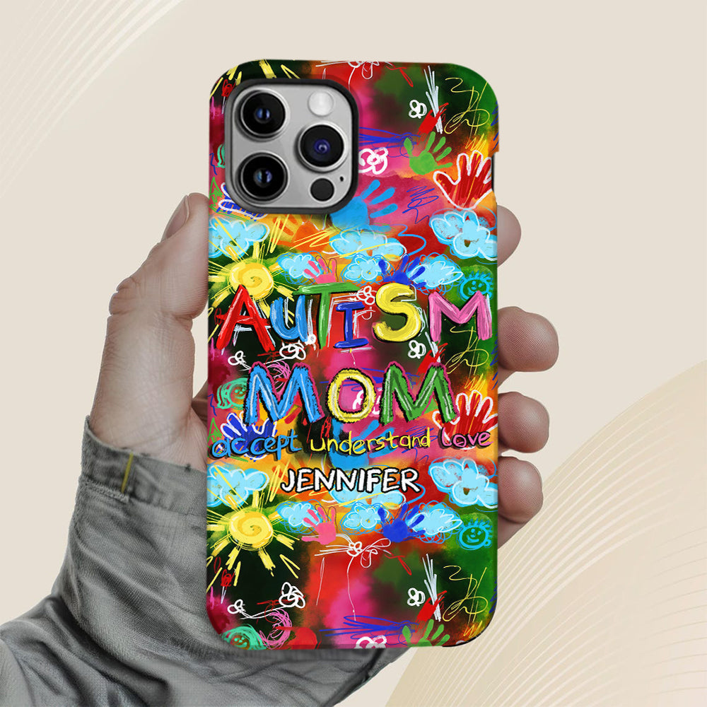 Maman d'un enfant autiste - Coque de téléphone personnalisée avec impression intégrale pour la sensibilisation à l'autisme