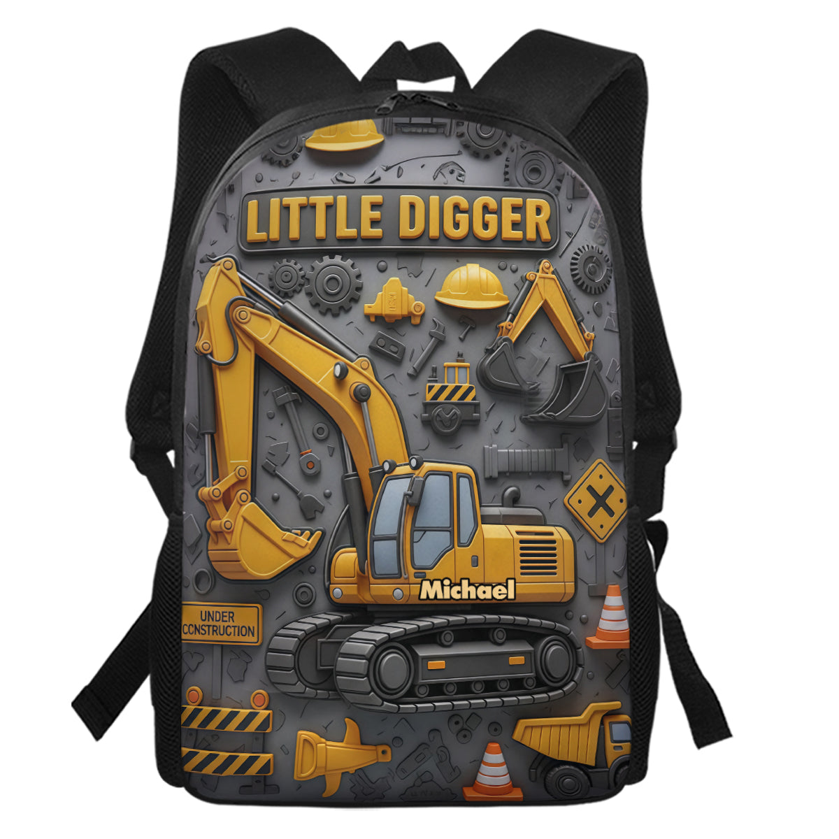 Littie Digger - Ensemble sac à dos, sac à goûter et trousse personnalisés pour enfant
