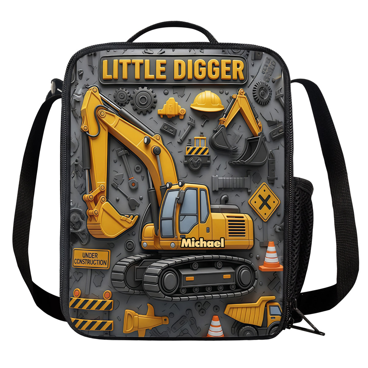 Littie Digger - Ensemble sac à dos, sac à goûter et trousse personnalisés pour enfant