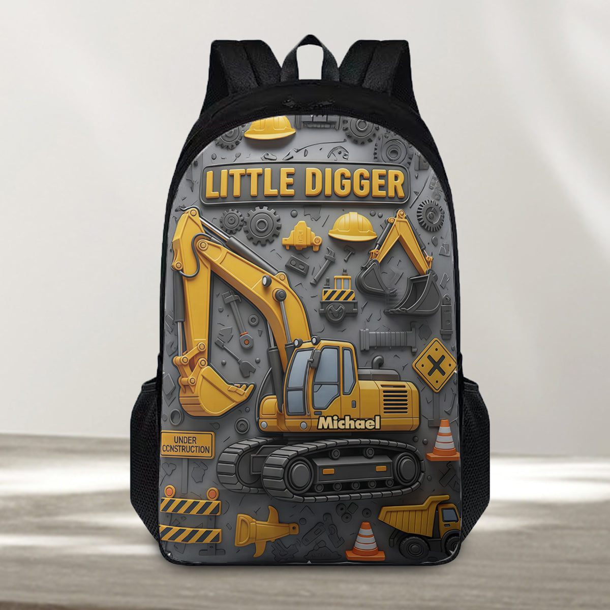 Littie Digger - Ensemble sac à dos, sac à goûter et trousse personnalisés pour enfant