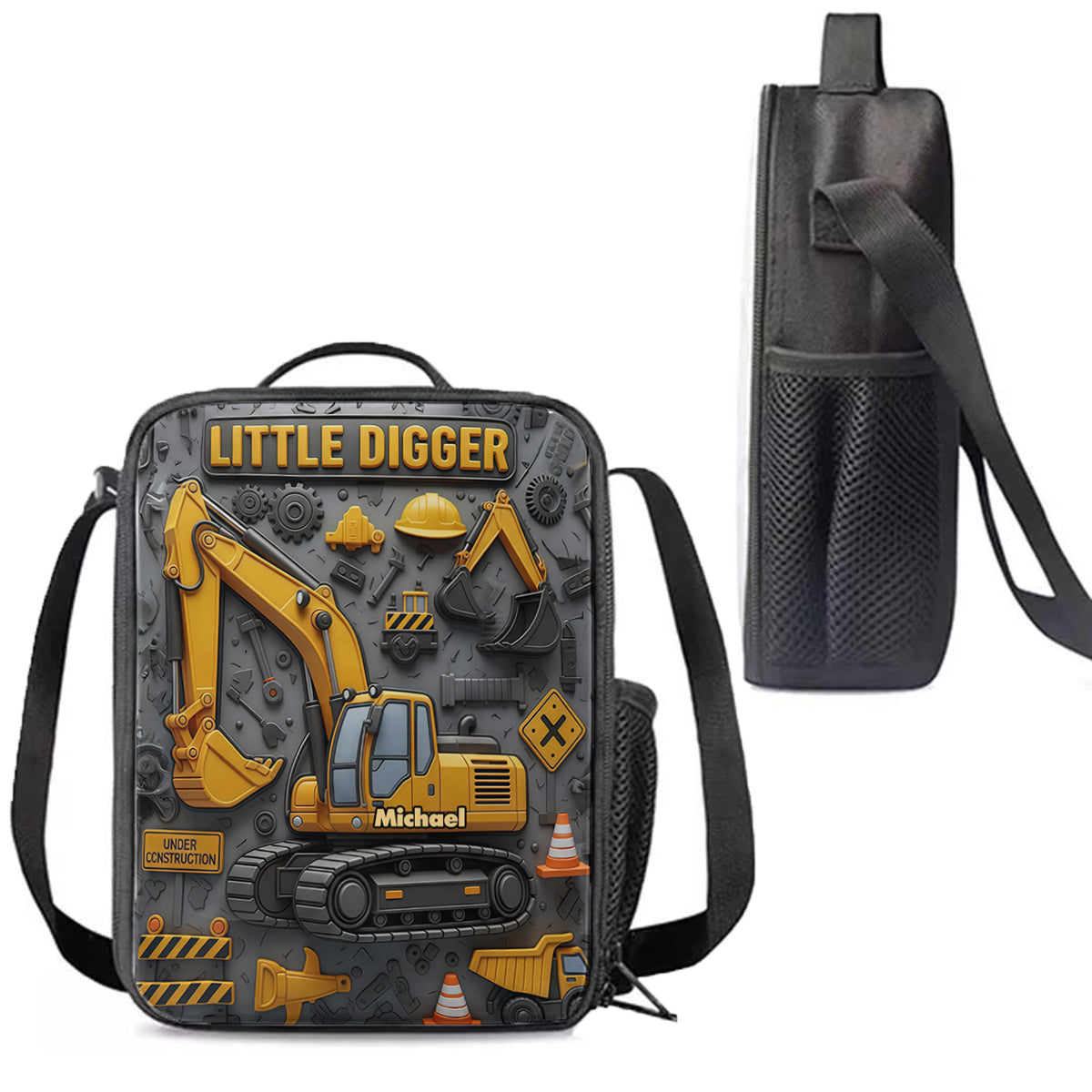 Littie Digger - Ensemble sac à dos, sac à goûter et trousse personnalisés pour enfant