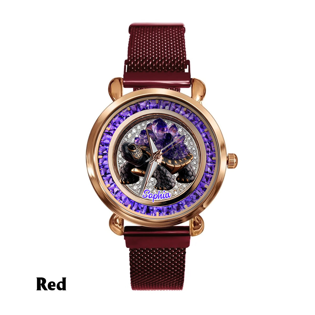 Montre-bracelet Tortue personnalisée pour femme, style Améthyste/Quartz rose/Rubis/...
