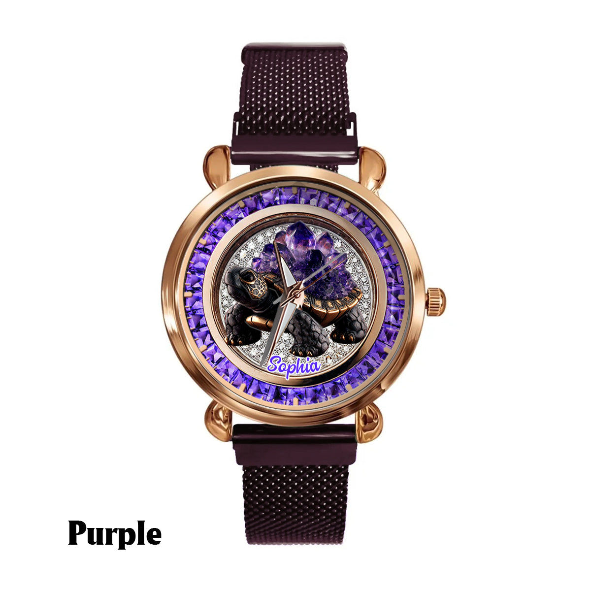 Montre-bracelet Tortue personnalisée pour femme, style Améthyste/Quartz rose/Rubis/...