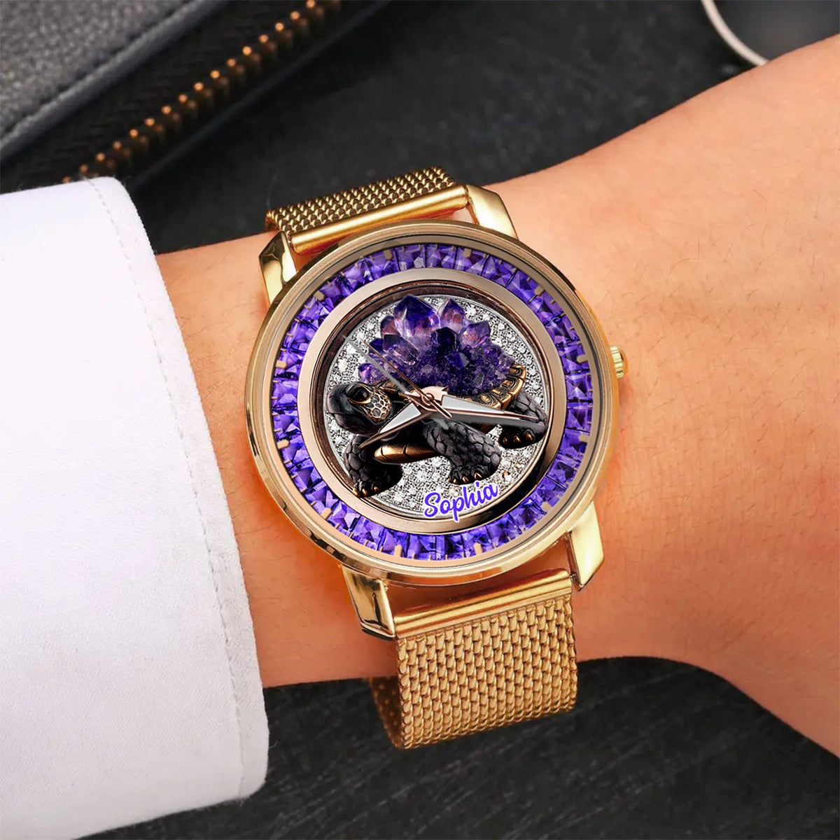 Montre-bracelet Tortue personnalisée pour femme, style Améthyste/Quartz rose/Rubis/...