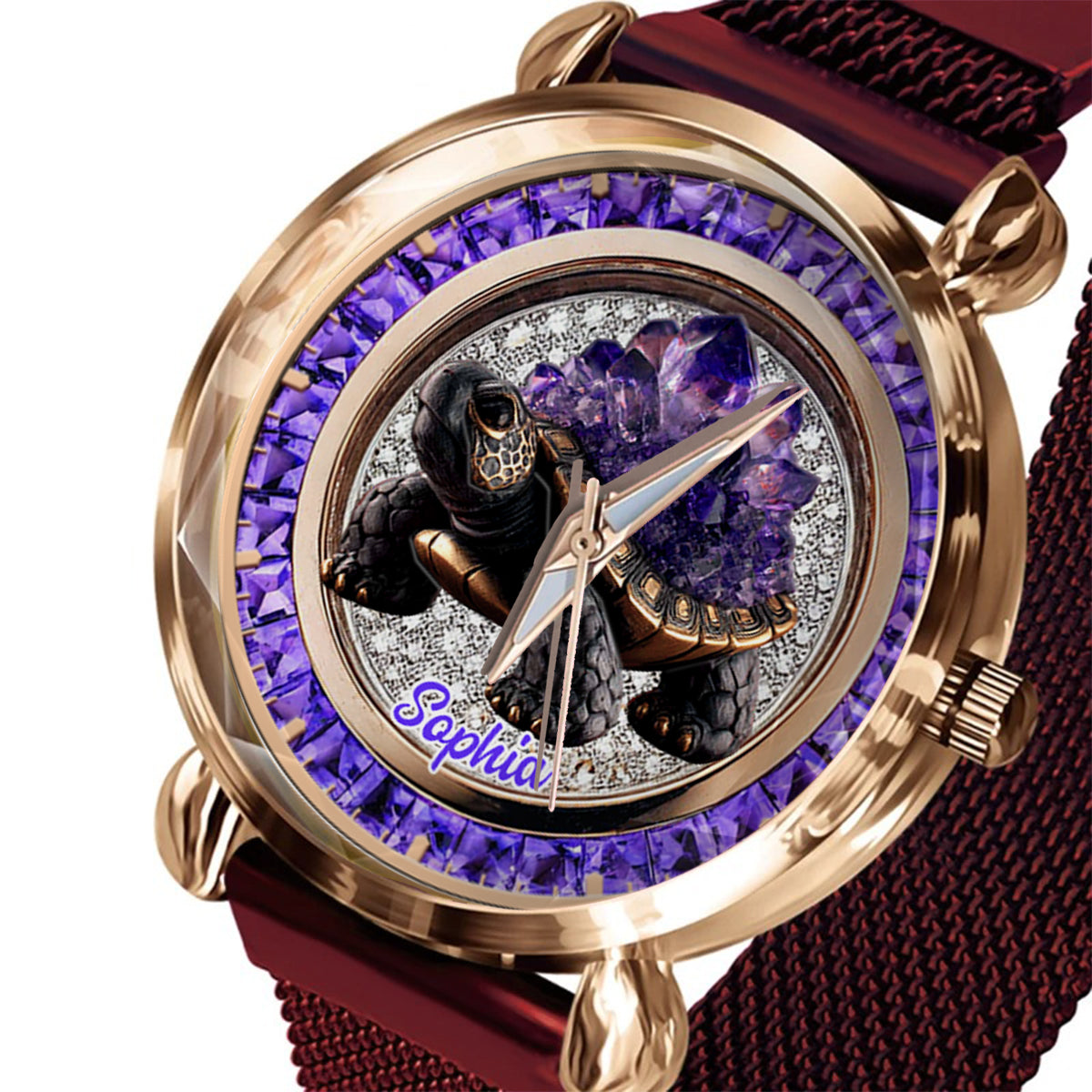 Montre-bracelet Tortue personnalisée pour femme, style Améthyste/Quartz rose/Rubis/...