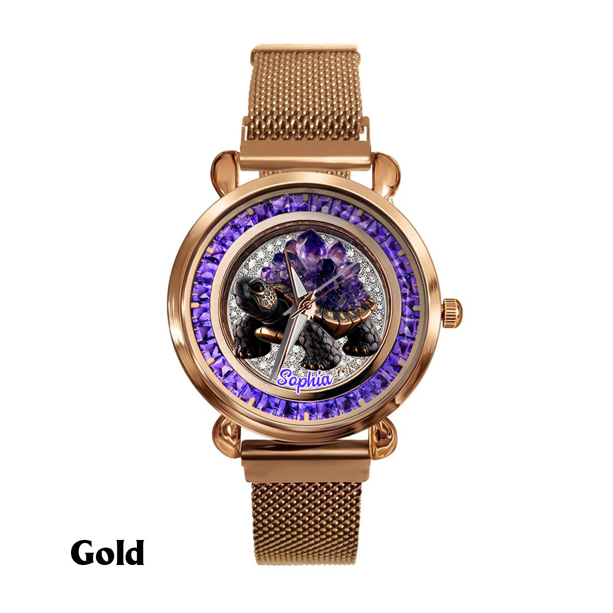 Montre-bracelet Tortue personnalisée pour femme, style Améthyste/Quartz rose/Rubis/...