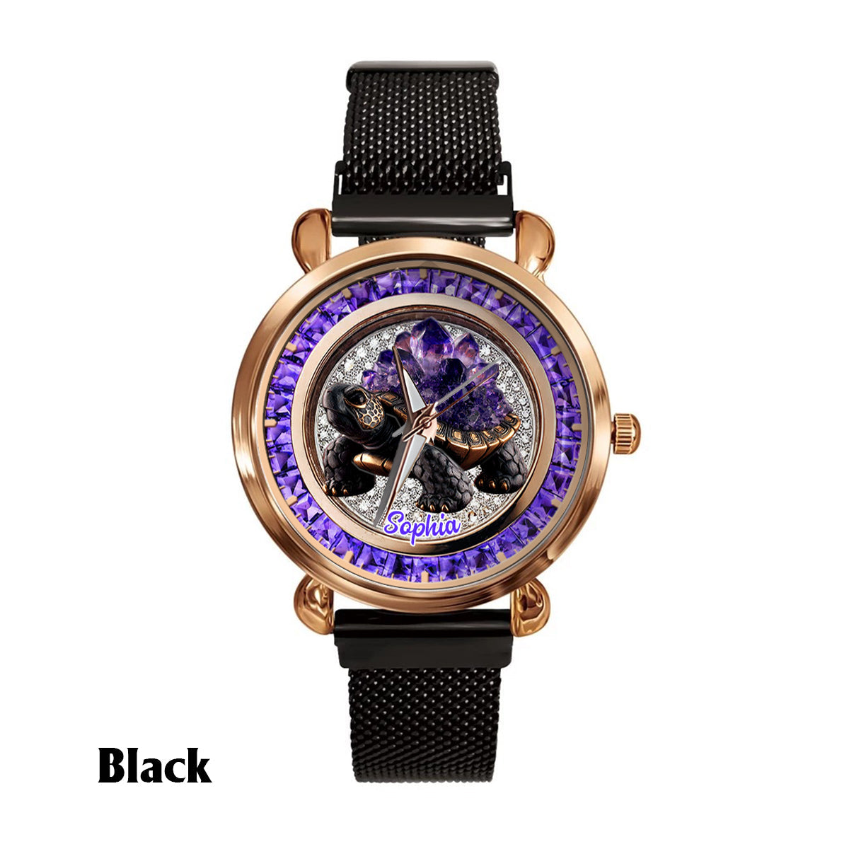 Montre-bracelet Tortue personnalisée pour femme, style Améthyste/Quartz rose/Rubis/...