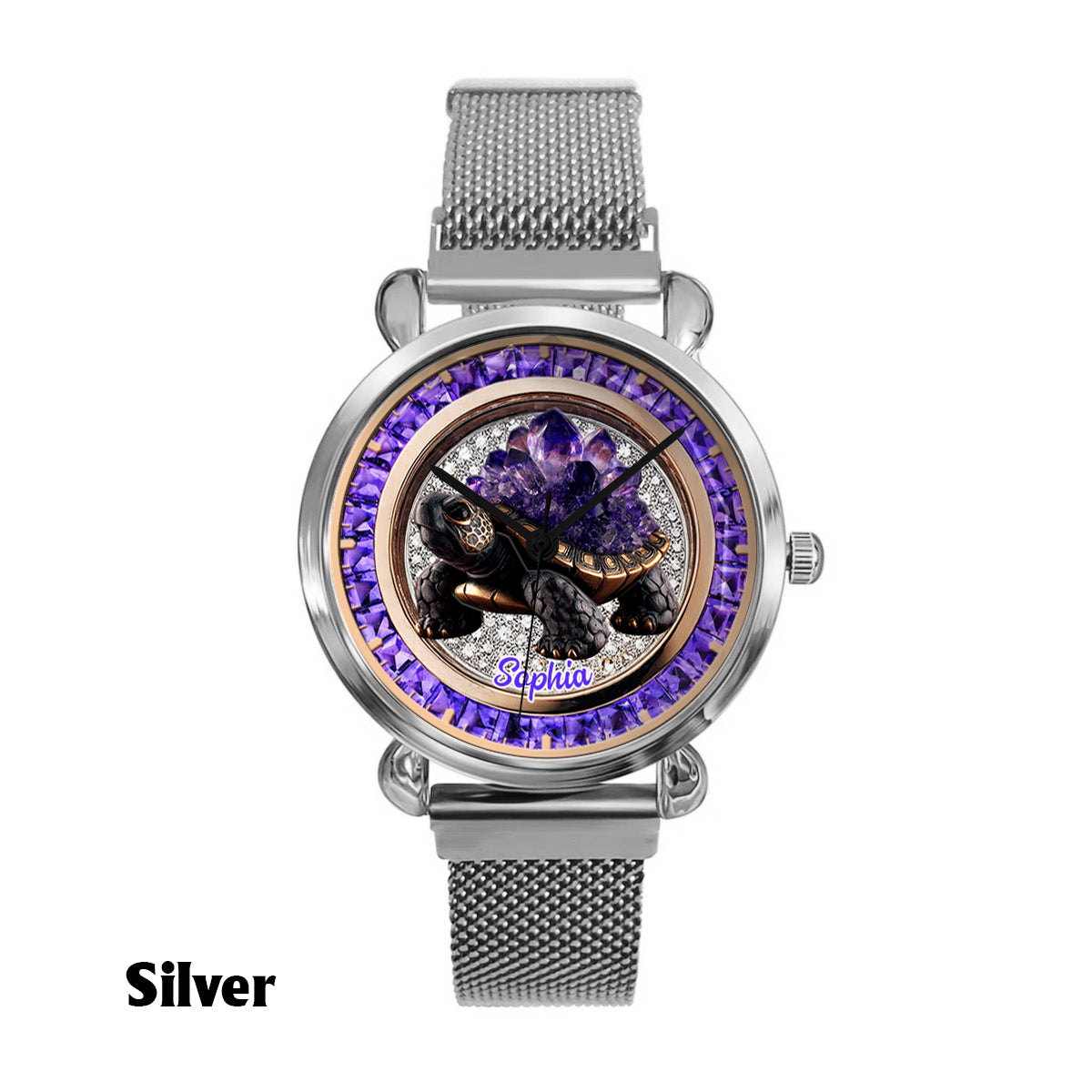 Montre-bracelet Tortue personnalisée pour femme, style Améthyste/Quartz rose/Rubis/...
