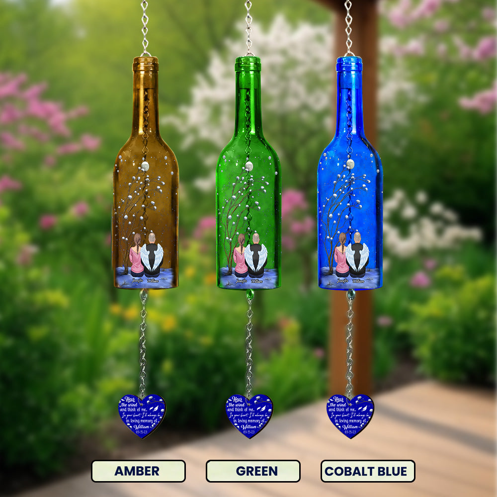 Hear The Wind And Think Of Me - Personalized Memorial Wine Bottle Wind Chime