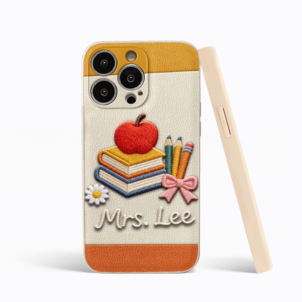 Teacher Gifts - Personalized Teacher 3D Embossed Leather Phone Case