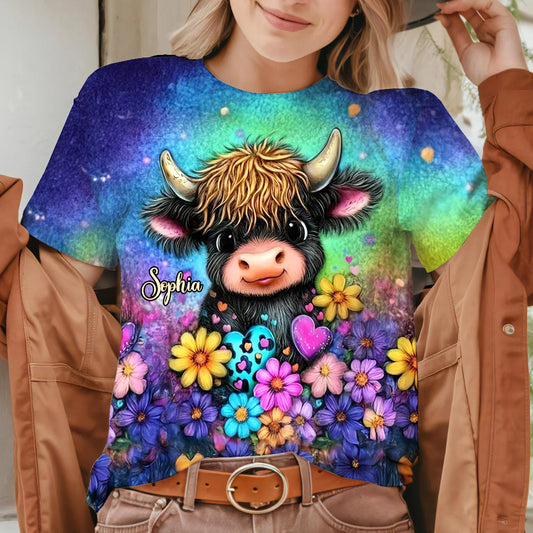 Einfach ein Mädchen, das Hochlandrinder liebt – personalisiertes T-Shirt mit Hochlandrind-Motiv