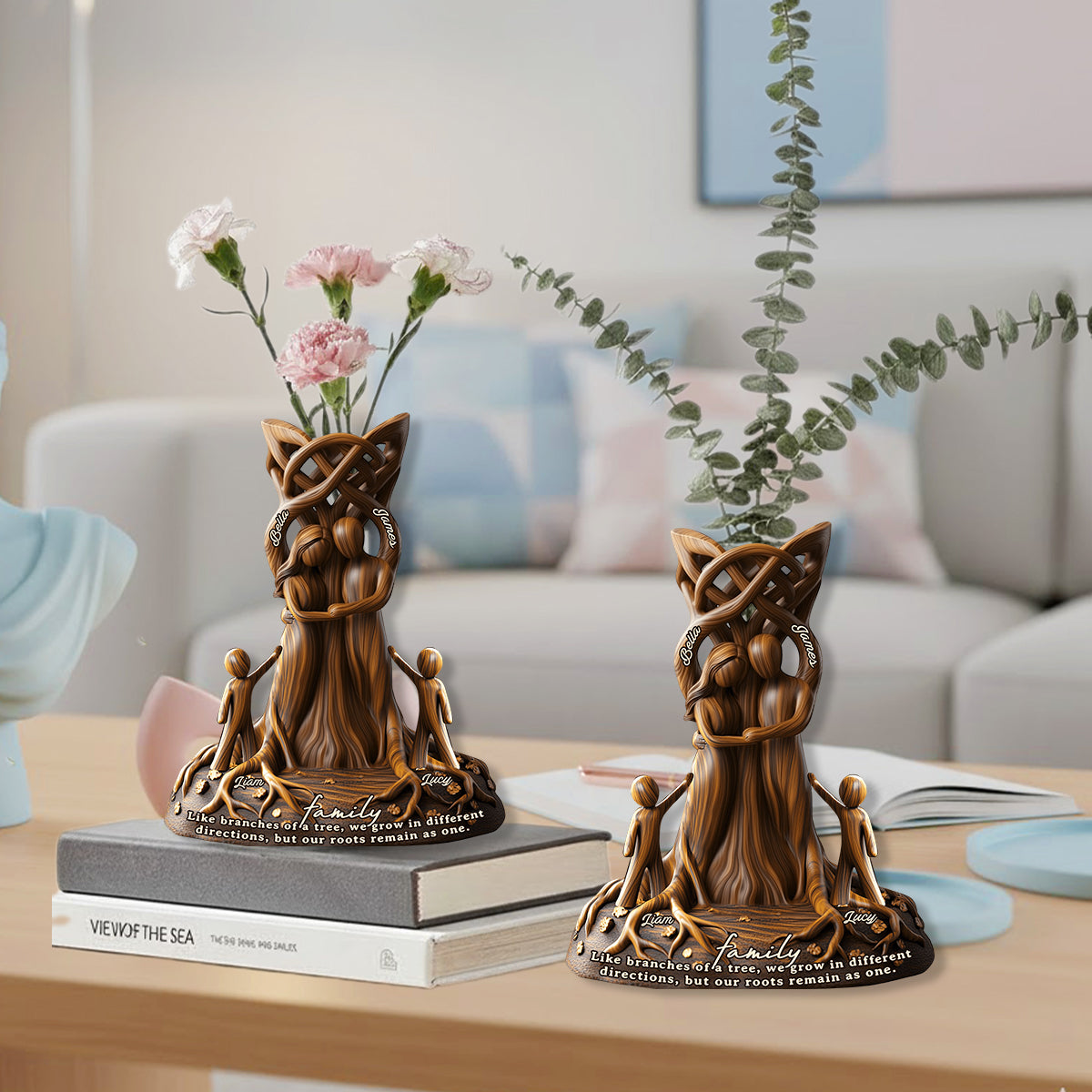 Nos racines demeurent unies. Un cadeau parfait pour vos proches : un vase à fleurs en acrylique personnalisé en forme de famille.