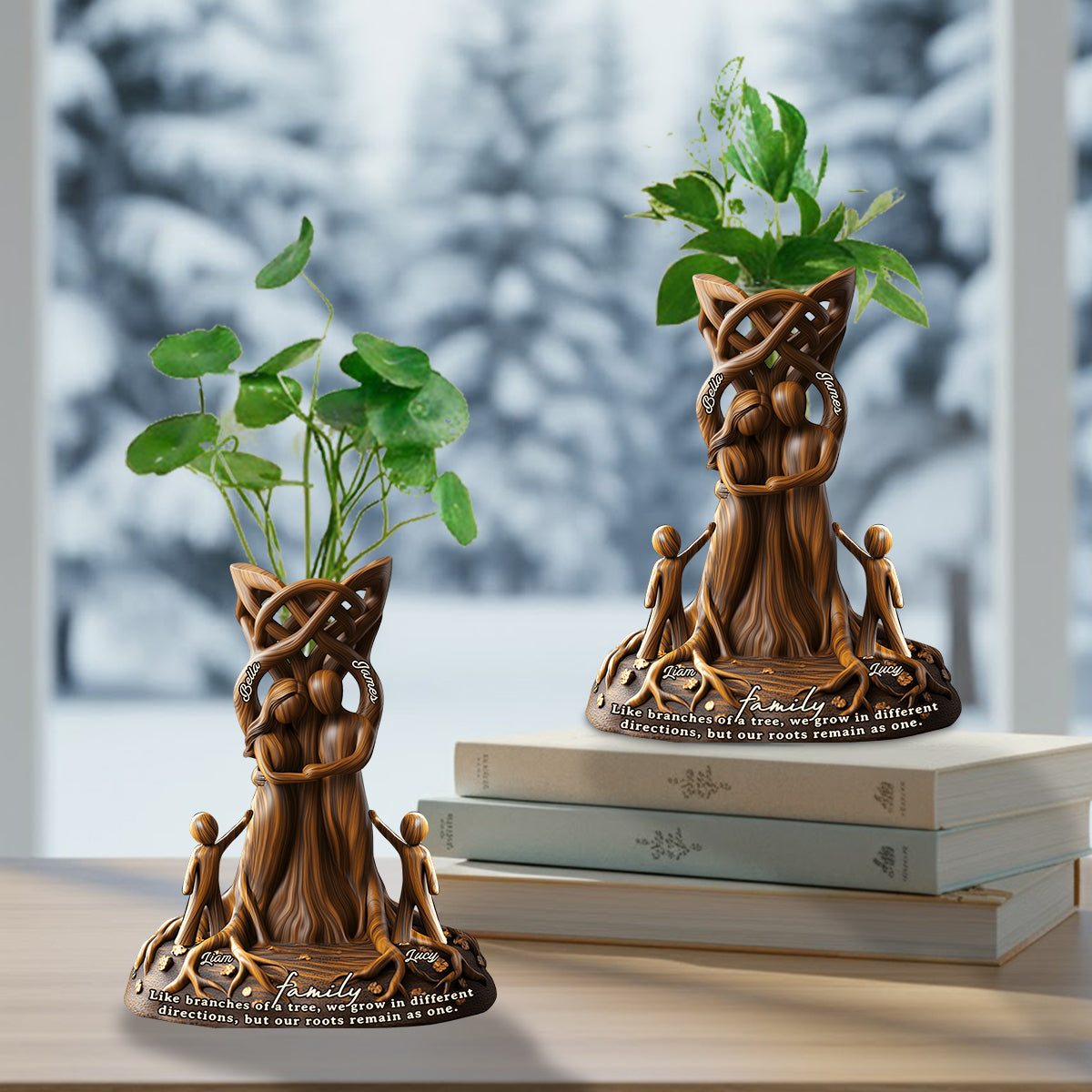 Nos racines demeurent unies. Un cadeau parfait pour vos proches : un vase à fleurs en acrylique personnalisé en forme de famille.