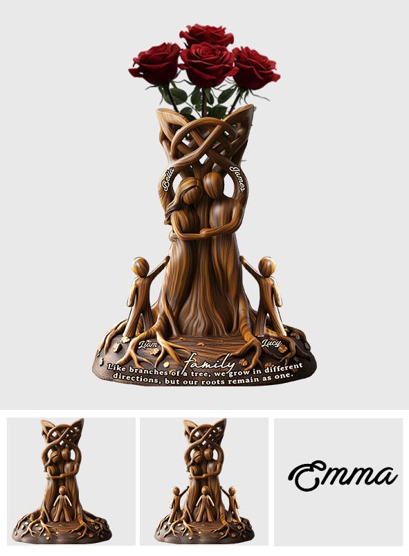 Nos racines demeurent unies. Un cadeau parfait pour vos proches : un vase à fleurs en acrylique personnalisé en forme de famille.