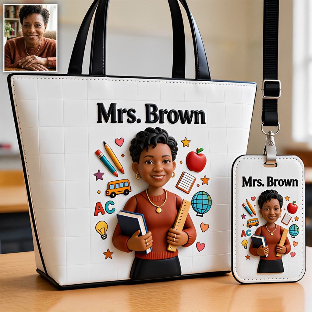 Custom Portrait Teacher - Personalized Teacher Leather Bag & Luggage Tag