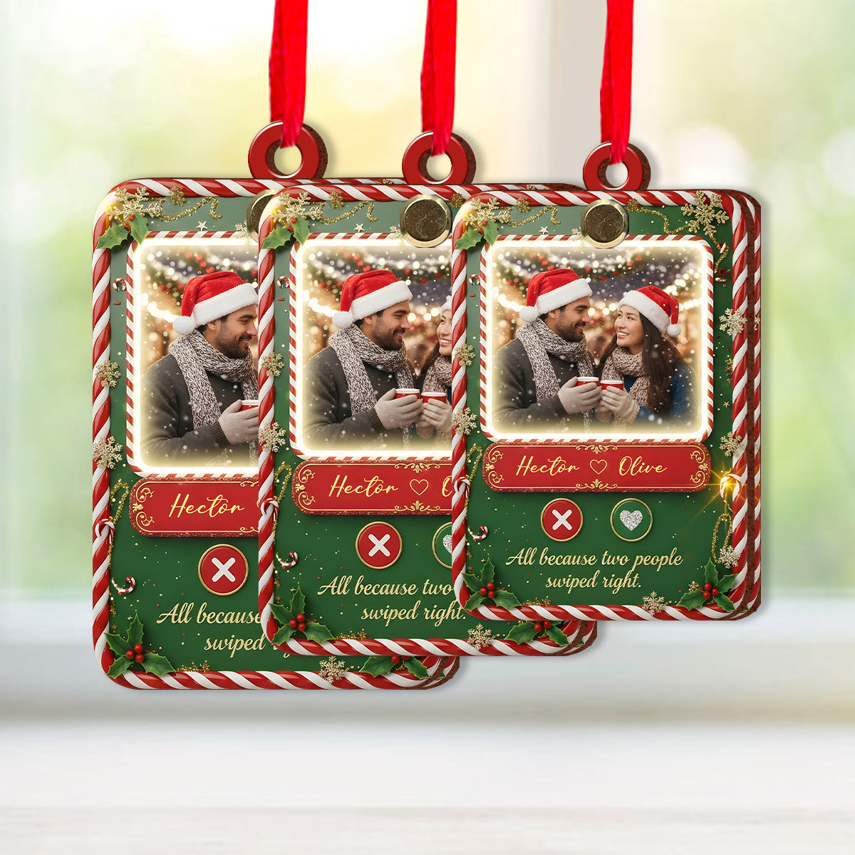 All Because Two People Swiped Right - Personalized Couple Flip Ornament