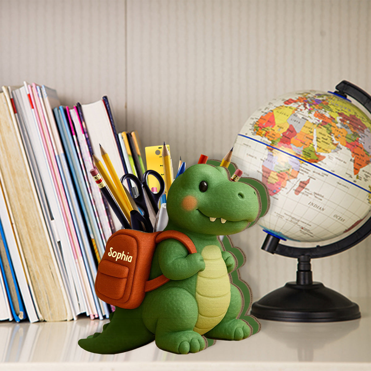 Porte-stylo en bois personnalisé pour enfant - Cadeau de rentrée scolaire dinosaure ludique - Porte-stylo en bois pour enfant