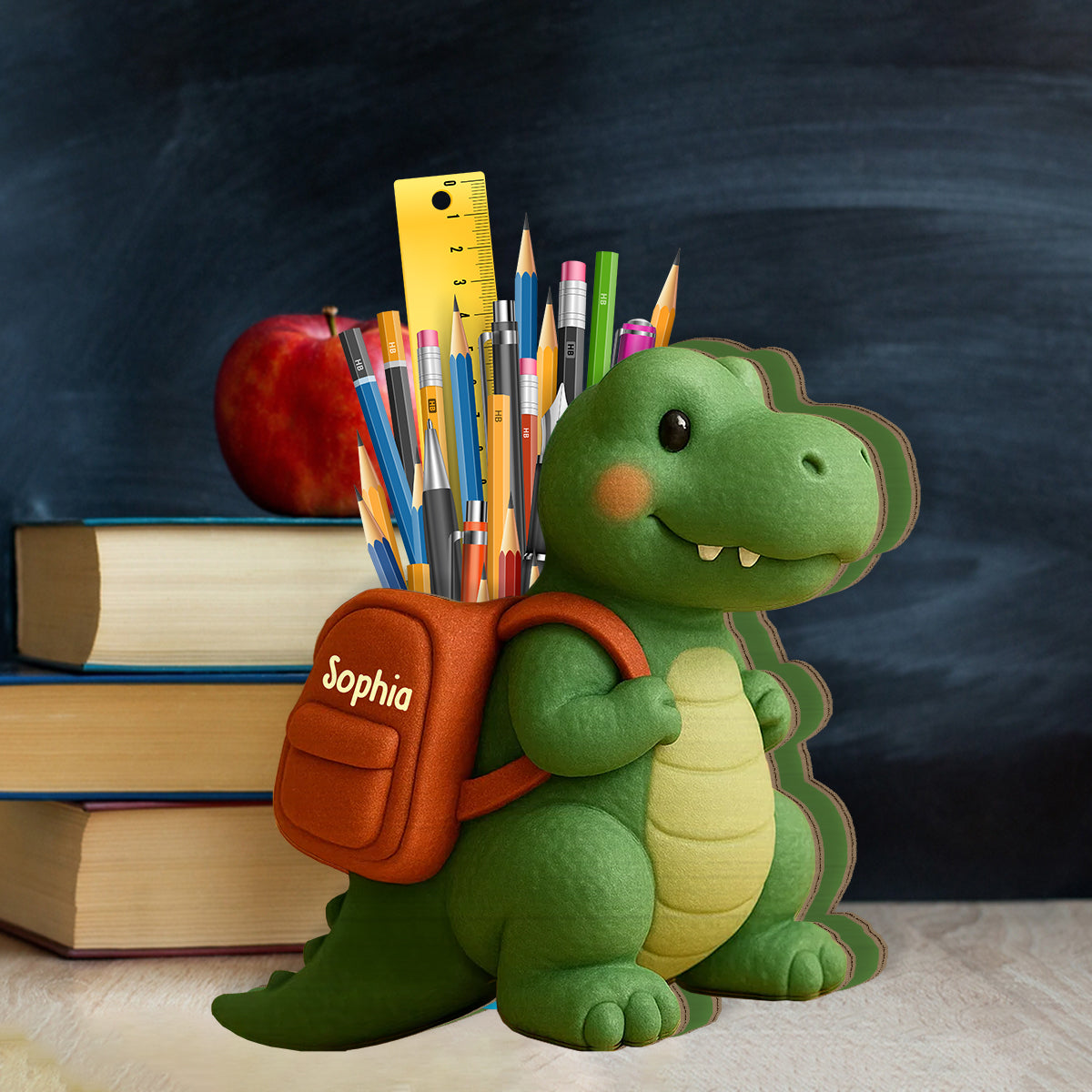 Porte-stylo en bois personnalisé pour enfant - Cadeau de rentrée scolaire dinosaure ludique - Porte-stylo en bois pour enfant