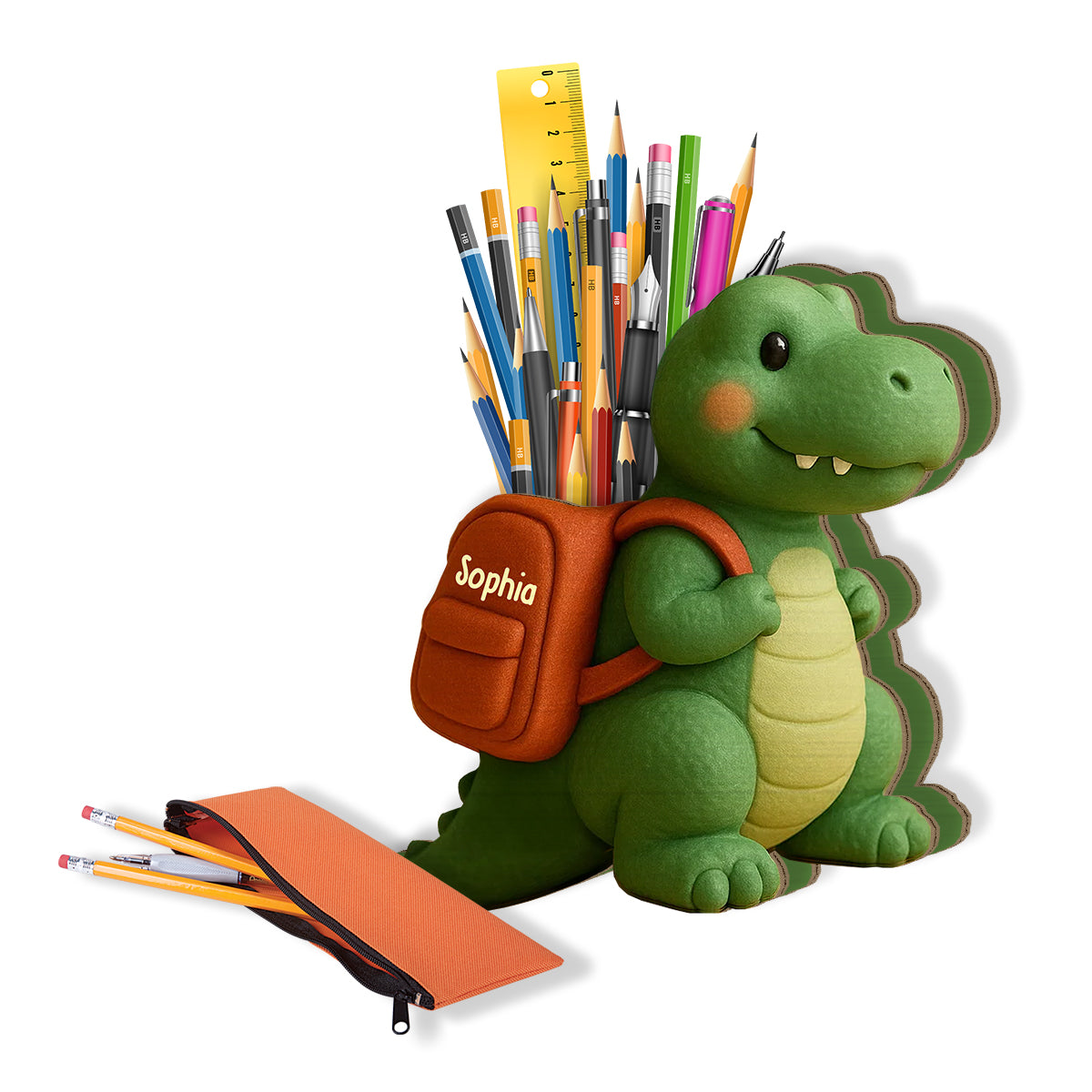 Porte-stylo en bois personnalisé pour enfant - Cadeau de rentrée scolaire dinosaure ludique - Porte-stylo en bois pour enfant