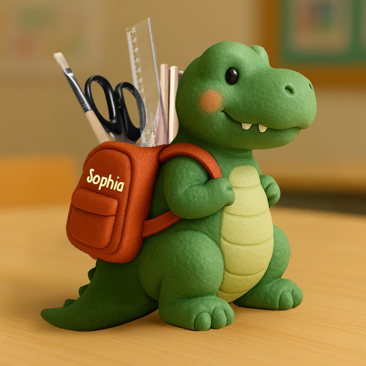 Porte-stylo en bois personnalisé pour enfant - Cadeau de rentrée scolaire dinosaure ludique - Porte-stylo en bois pour enfant