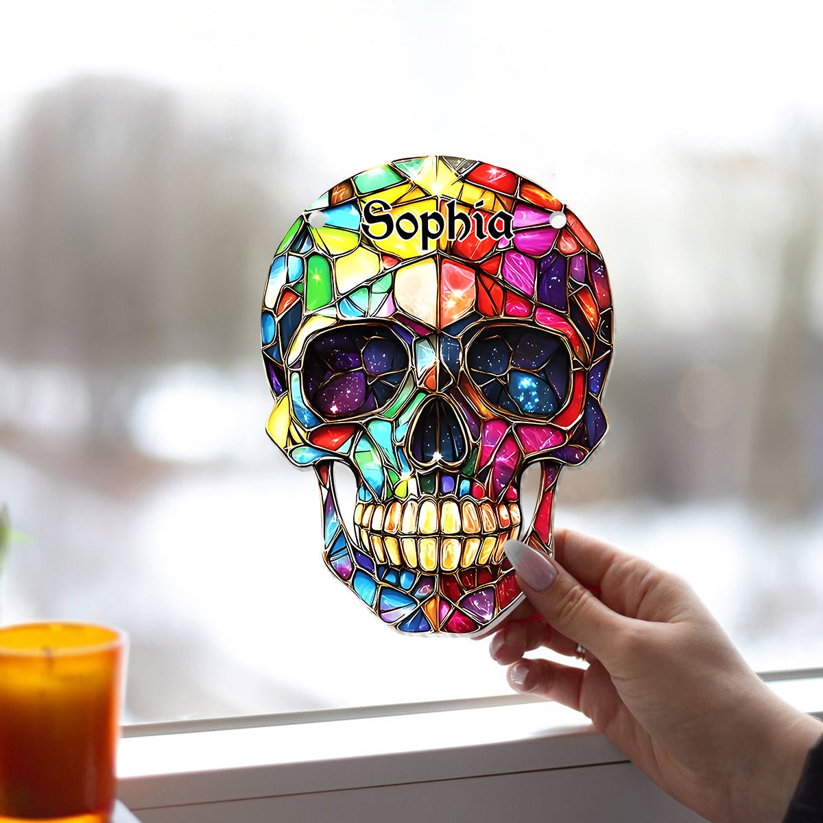Colorful Skull - Personalized Skull Window Hanging Suncatcher Ornament