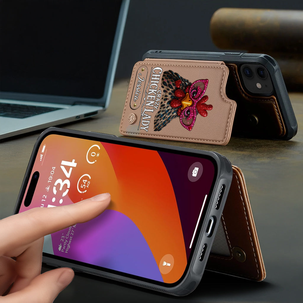 Verrückte Hühnerlady – Personalisierte Handyhülle mit Hühner-Geldbörse