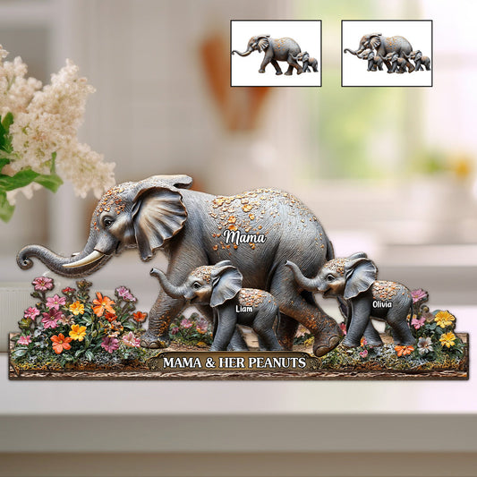 Mama und ihre Erdnüsse – Personalisierter Elefant, 1-lagig, groß, freistehend