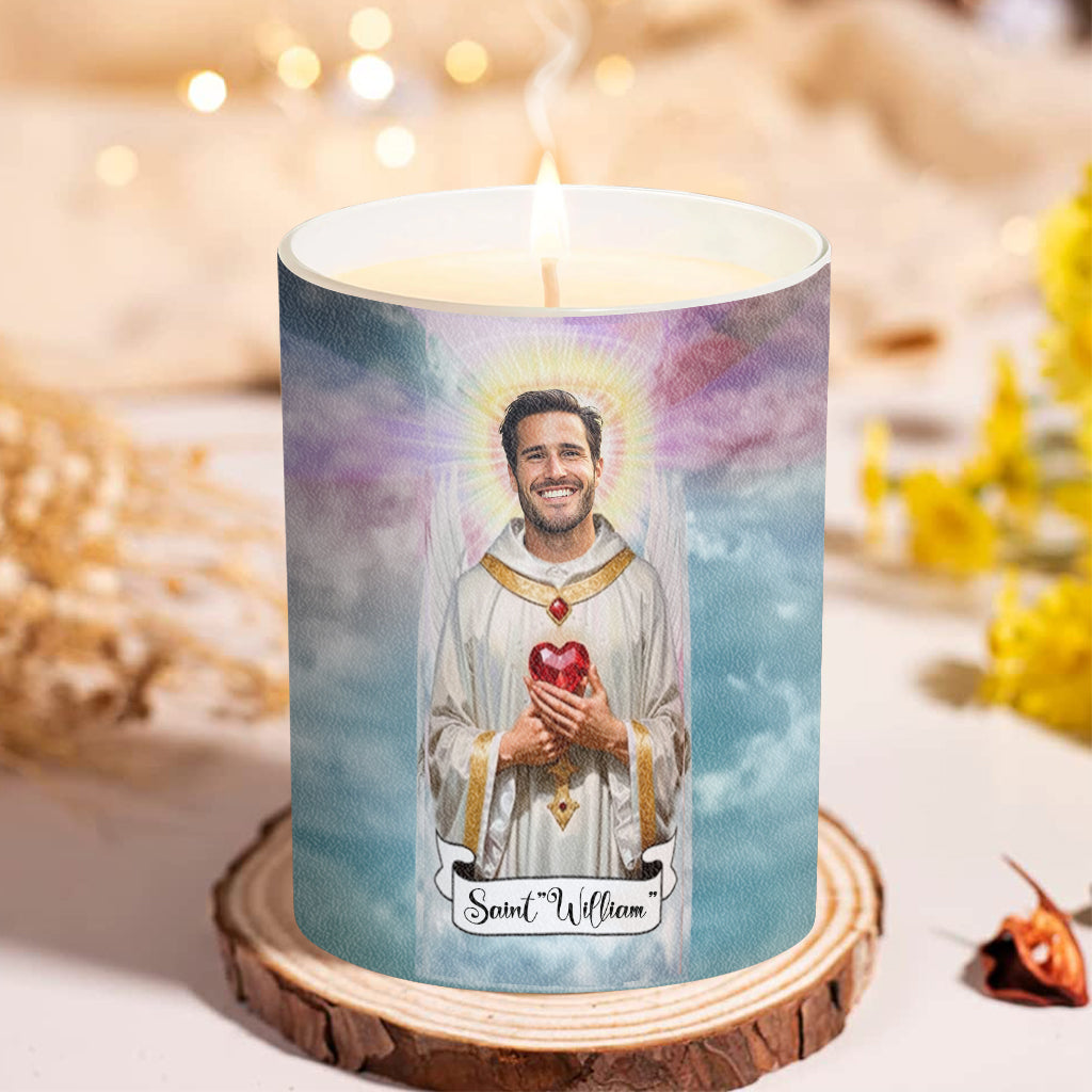 Cadeau original : Bougie chrétienne personnalisée avec couvercle en bois - Prière de Jésus