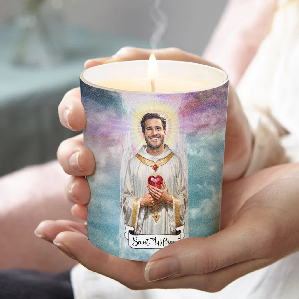 Cadeau original : Bougie chrétienne personnalisée avec couvercle en bois - Prière de Jésus