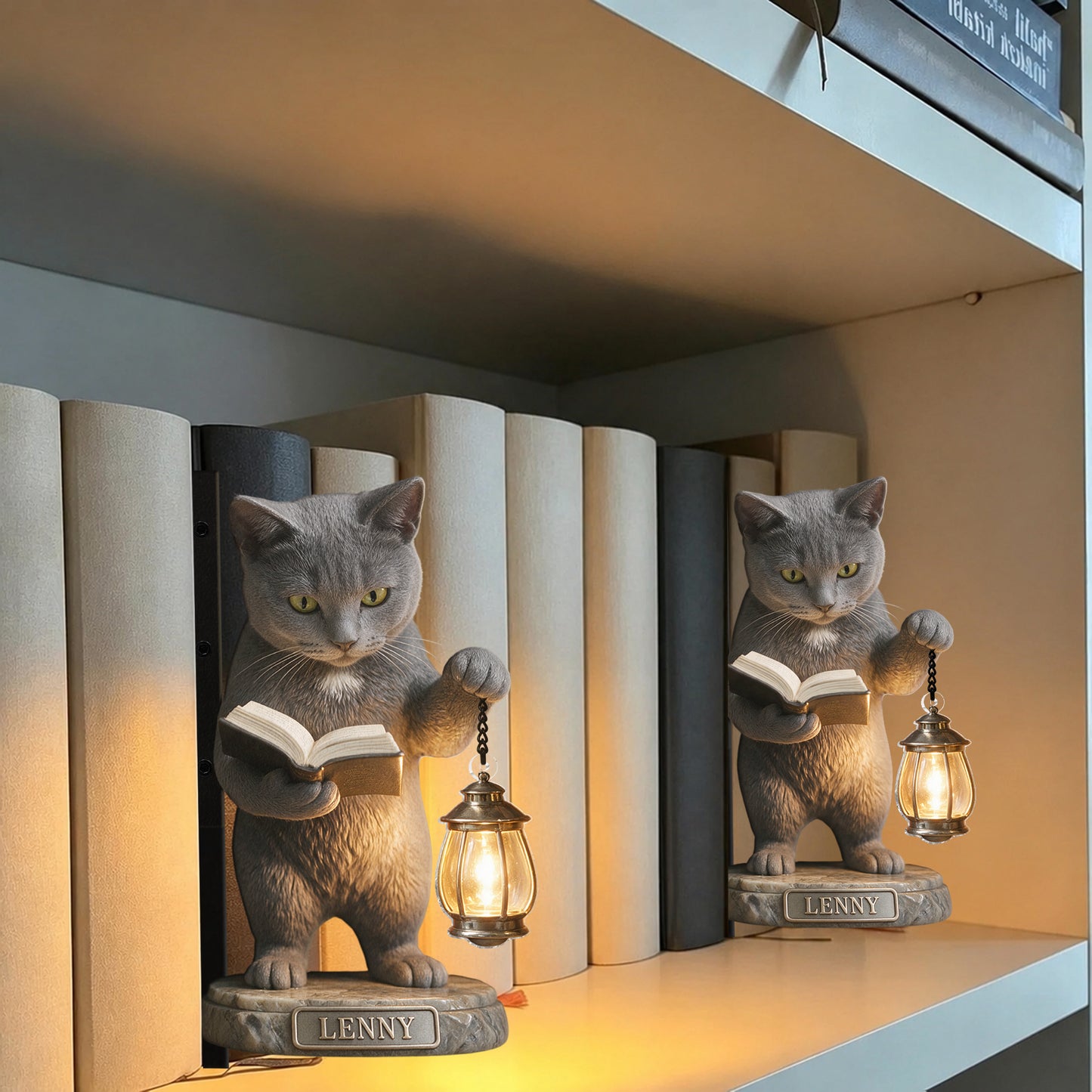 So Many Books So Little Time - Personalized Cat Bookshelf Lamp