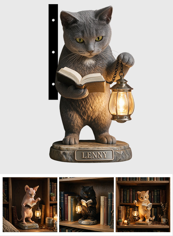 So Many Books So Little Time - Personalized Cat Bookshelf Lamp