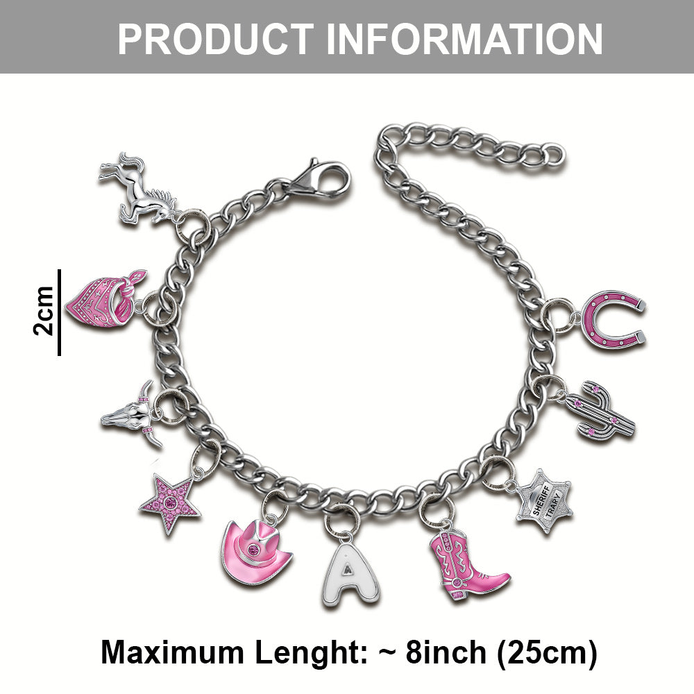 Geschenk für Cowgirls – Personalisiertes Cowgirl-Armband mit Anhängern