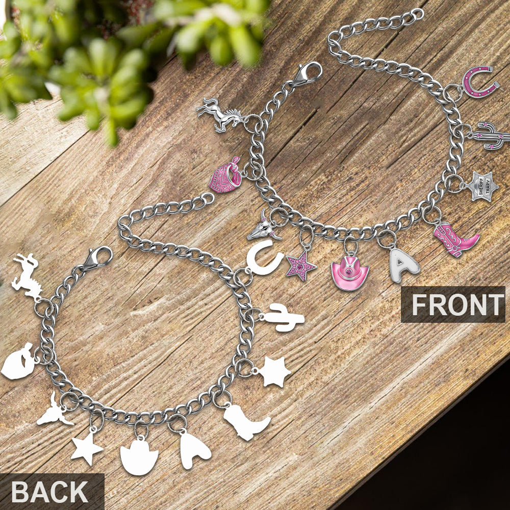 Geschenk für Cowgirls – Personalisiertes Cowgirl-Armband mit Anhängern