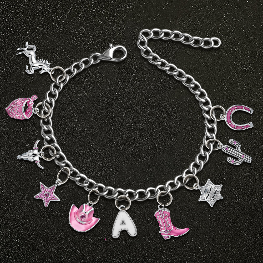 Geschenk für Cowgirls – Personalisiertes Cowgirl-Armband mit Anhängern