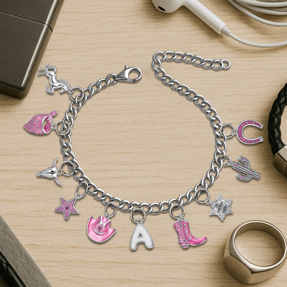 Geschenk für Cowgirls – Personalisiertes Cowgirl-Armband mit Anhängern