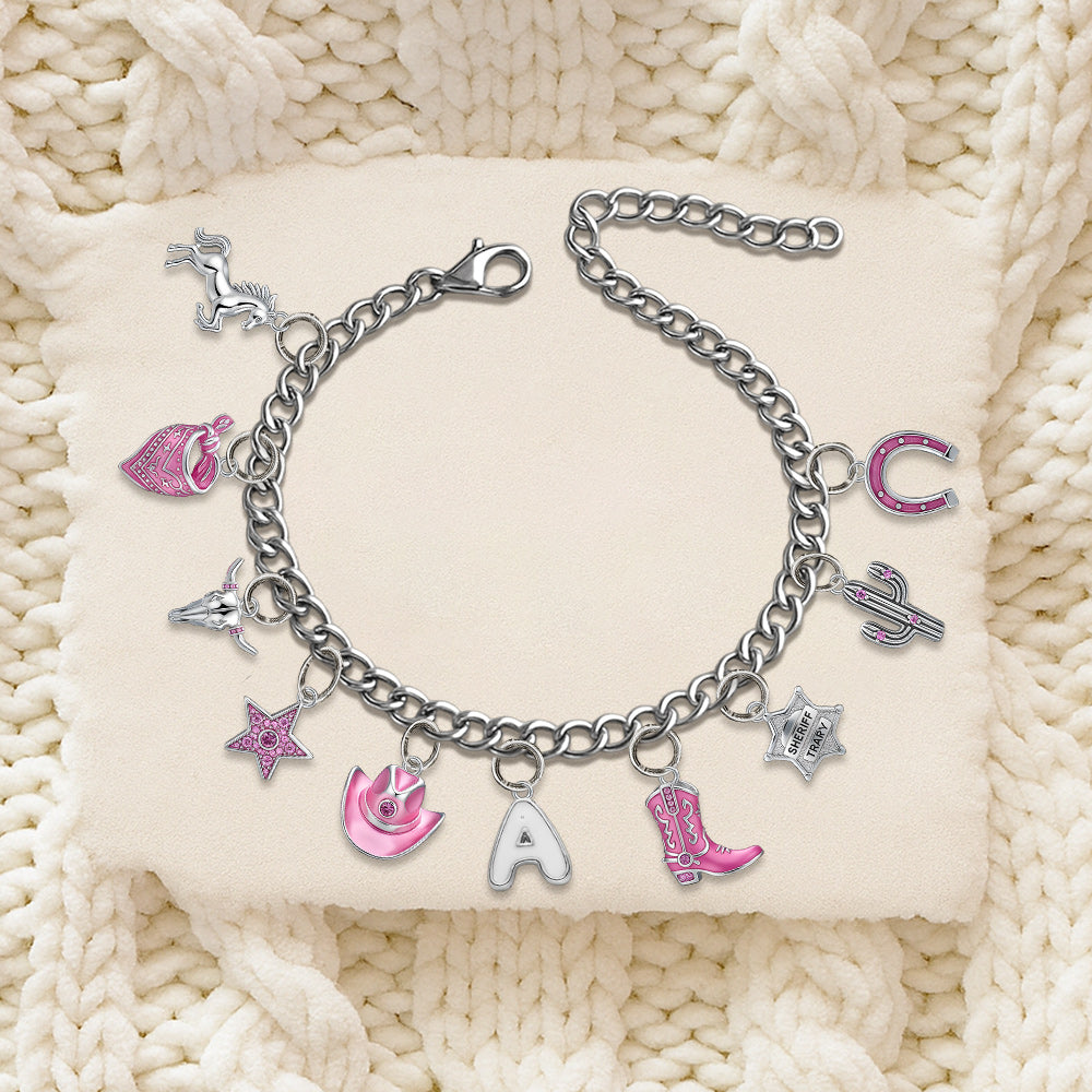 Geschenk für Cowgirls – Personalisiertes Cowgirl-Armband mit Anhängern