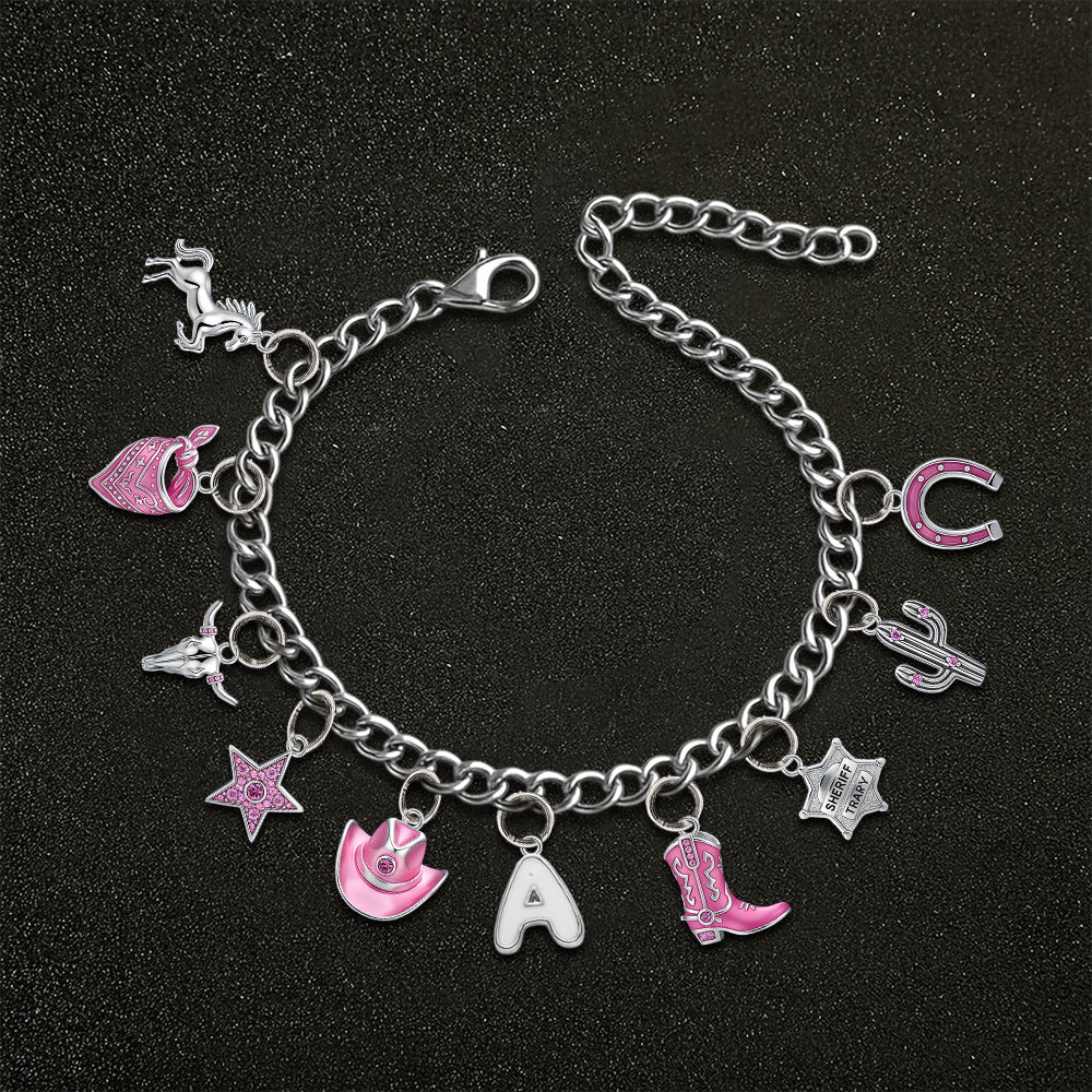 Geschenk für Cowgirls – Personalisiertes Cowgirl-Armband mit Anhängern