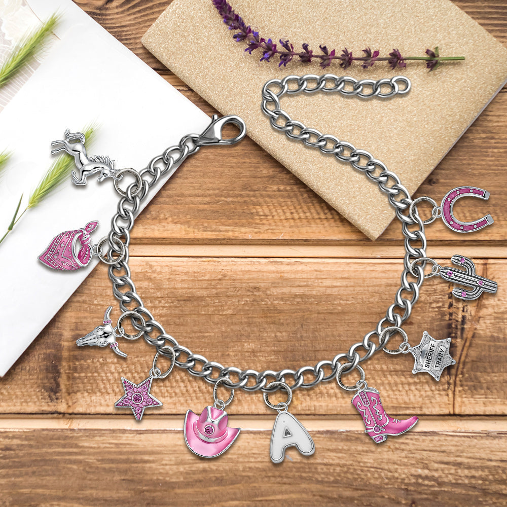 Geschenk für Cowgirls – Personalisiertes Cowgirl-Armband mit Anhängern
