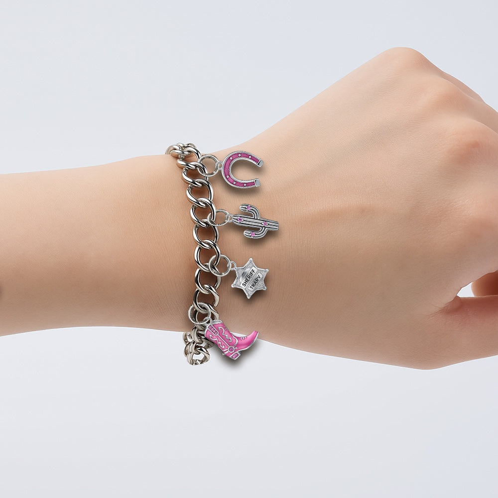 Geschenk für Cowgirls – Personalisiertes Cowgirl-Armband mit Anhängern