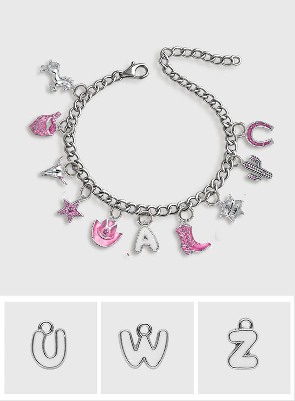 Geschenk für Cowgirls – Personalisiertes Cowgirl-Armband mit Anhängern