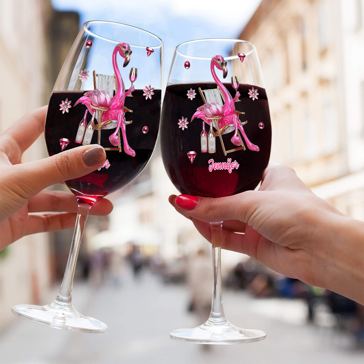 Sei ein Flamingo im Taubenschwarm – personalisiertes Flamingo-Weinglas mit langem Stiel