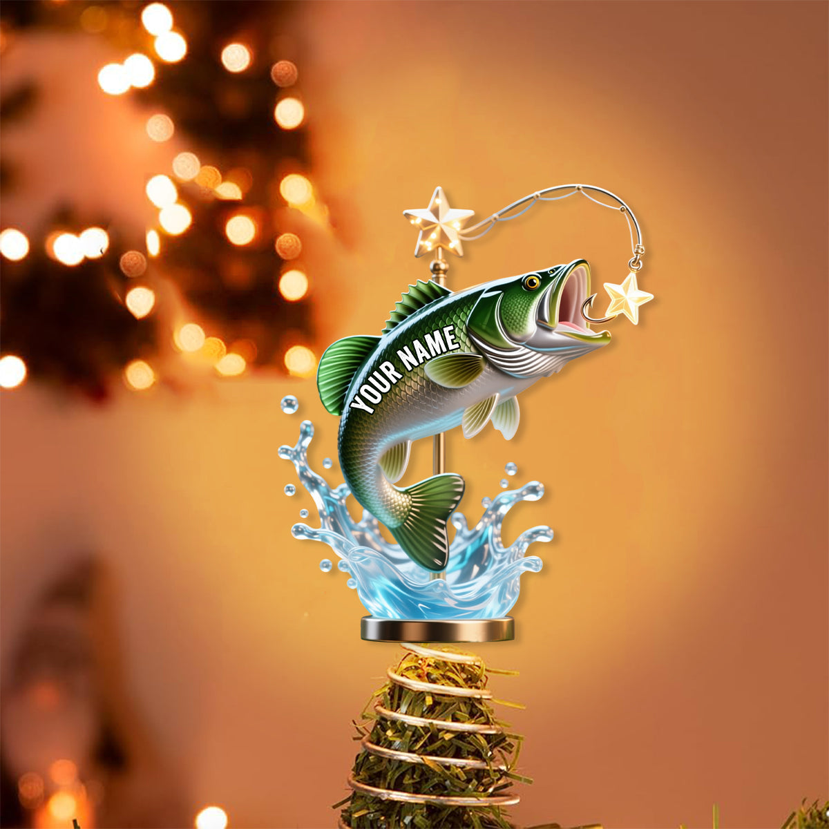 Das perfekte Weihnachtsgeschenk für Angelfreunde – personalisierte LED-Baumspitze mit Angelmotiv