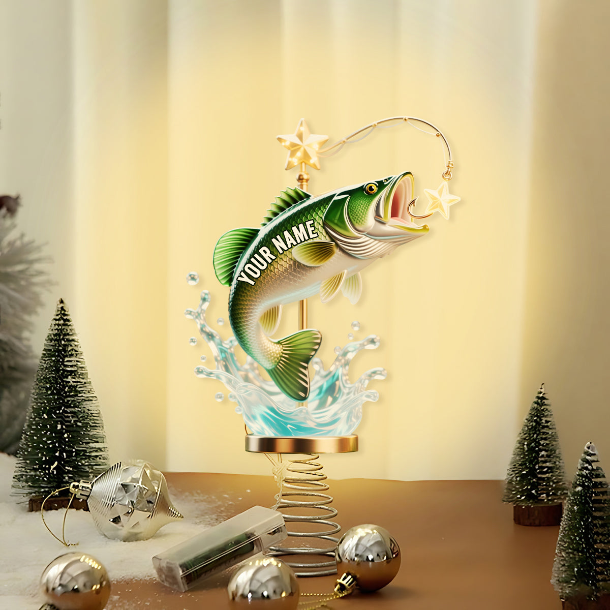 Das perfekte Weihnachtsgeschenk für Angelfreunde – personalisierte LED-Baumspitze mit Angelmotiv