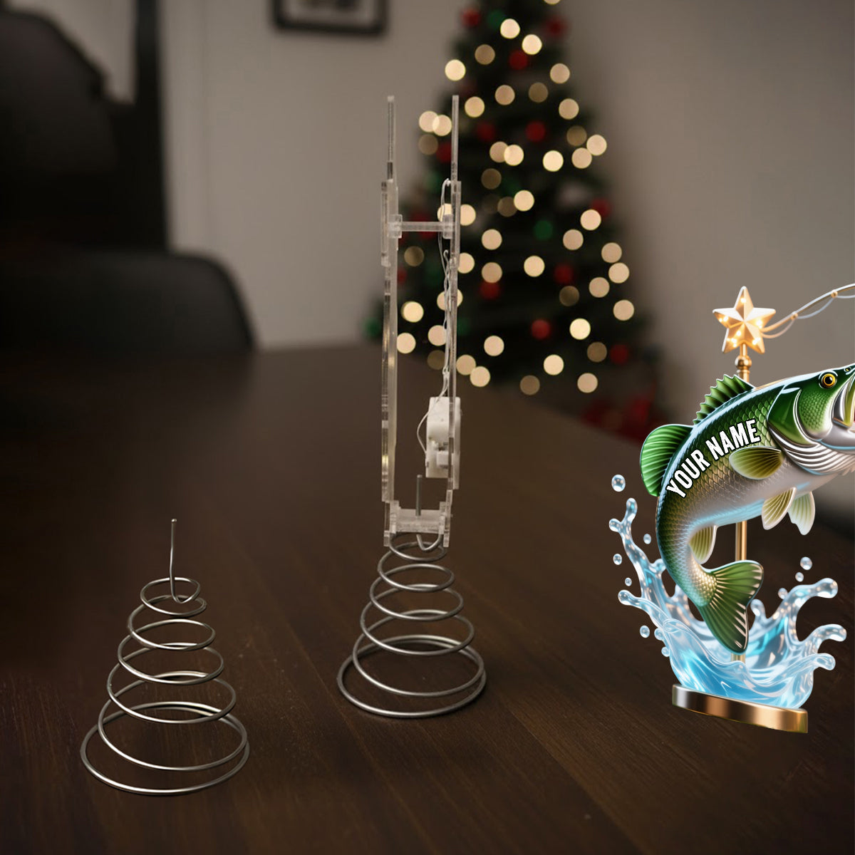 Das perfekte Weihnachtsgeschenk für Angelfreunde – personalisierte LED-Baumspitze mit Angelmotiv